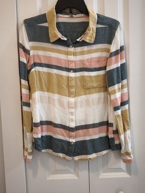 Roxy Striped Button Down Shirt Medium Multicolor Casual Beach Lightweight